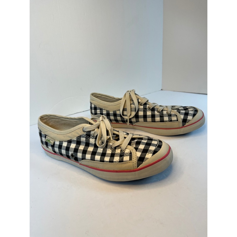 Simple Shoes Womens 10 Gingham Black White Pink Stripe Eco Canvas Sneakers